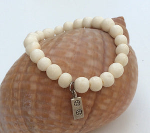 Bone bracelet, bone stretch bracelet with sterling silver