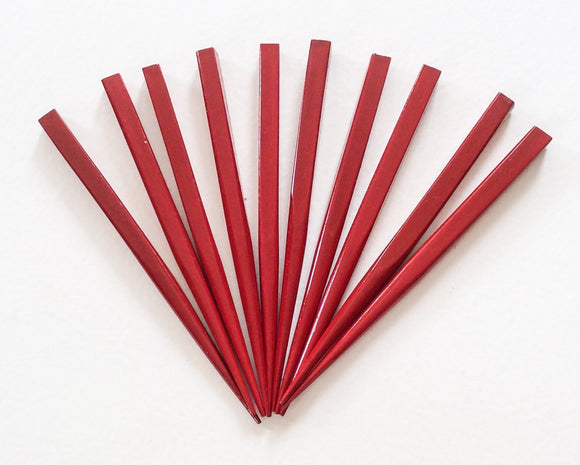 Wood Hair Sticks Red Lacquered small 4 1/2 inch square 10 pcs./pkg.