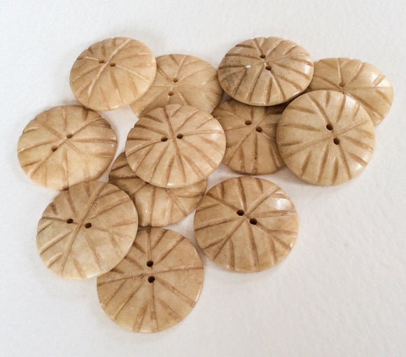 12 round carved bone buttons antique bone 30mm for crafts and accessories