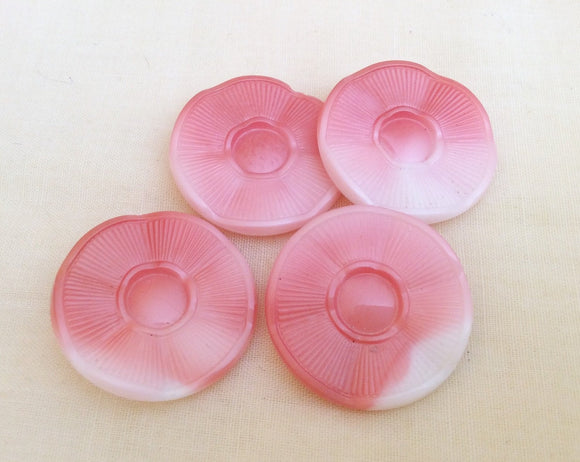 Pink and white vintage glass button lot-4pc