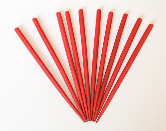 Wood hair sticks red lacquered 6 1/2 inch 10 pcs