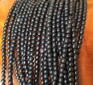 Black horn round beads 5mm 16" strand