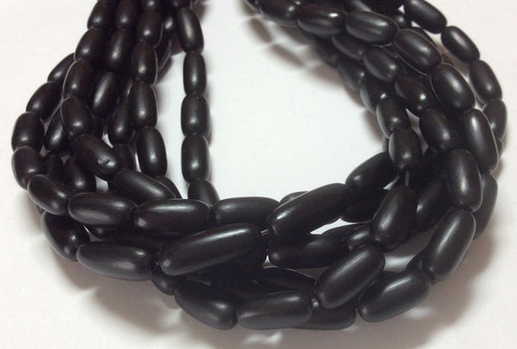 Black horn beads oval tube 16