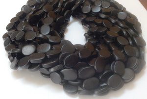 Black horn beads 14x18mm flat oval 16" strand