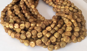 Yellow Betel Nut Beads Salwag Nut 10mm flat round 16&quot; strand