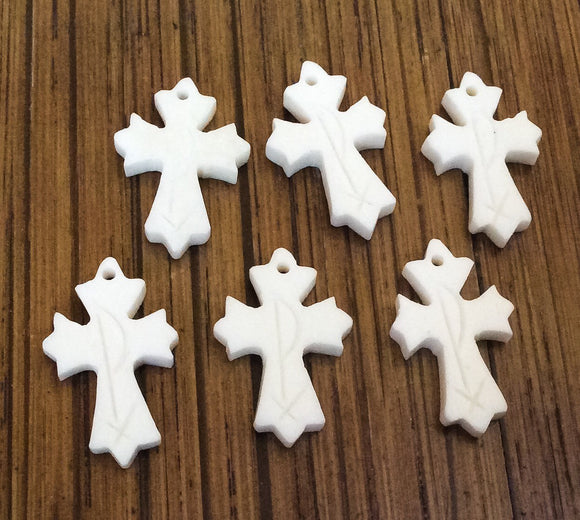 6 bone cross pendant charms small