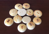 12 round carved burnt bone buttons 3/4"