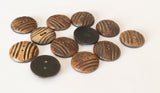 12 Burnt horn buttons round carved 1"