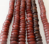 Natural Buri Nut Beads Brick Red 10mm Saucer 16" strand