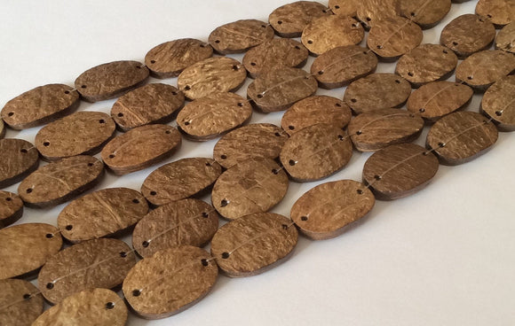 Wood disc oval coconut unpolished, natural wood connectors, brown disc oval, 10 pc