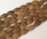 Wood disc oval coconut unpolished, natural wood connectors, brown disc oval, 10 pc