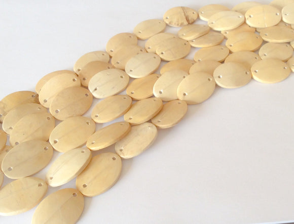 Wood disc oval coconut, natural wood beads, bleached polished oval connector 10pc