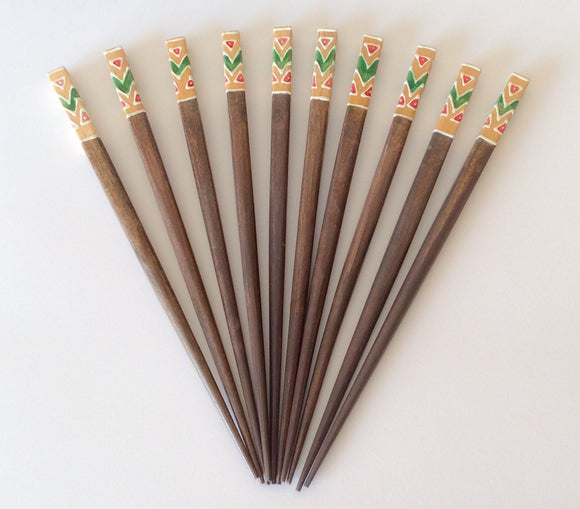 Long Wood Hair Sticks Painted Stained