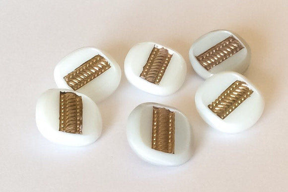 White with gold vintage glass button lot-6pc