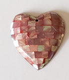 Inlaid shell pendant, abalone mosaic shell pendant heart red