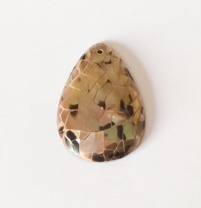 Inlaid shell pendant, shell pendant, tiger brownlip shell pendant, teardrop shell pendant crackled