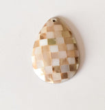 Inlaid shell pendant, mosaic shell pendant, teardrop mosaic pendant, mother of pearl and brownlip shell