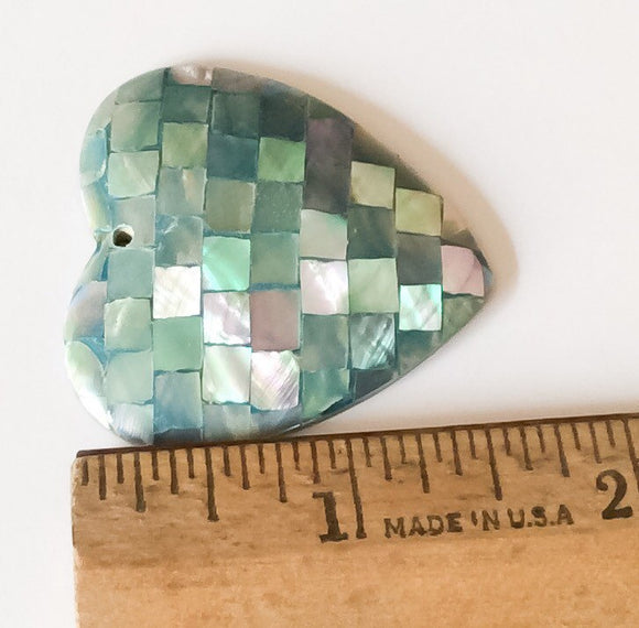 Inlaid shell pendant, mosaic pendant, abalone shell pendant heart 40 mm blue