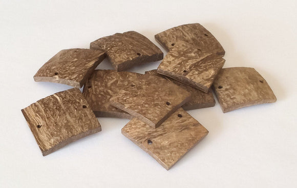 Wood connector, coco beads, brown square connector, coconut unpolished square 10pc