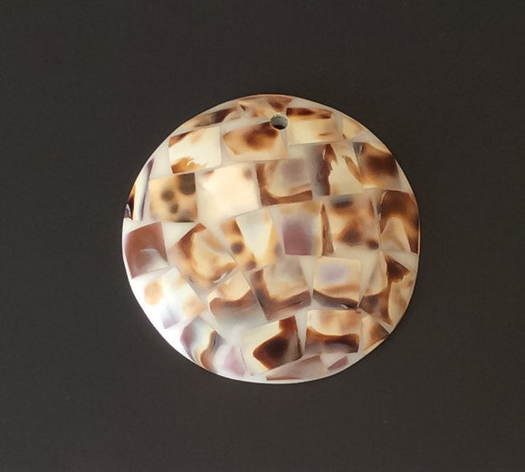 Inlaid shell pendant, round shell pendant, purple top cowrie pendant 50mm round