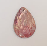 Inlaid shell pendant, crackled shell pendant, shell teardrop red