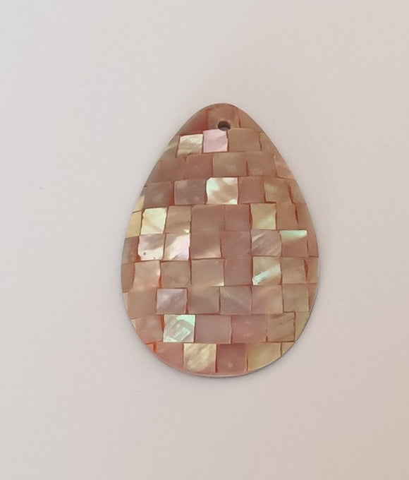 Inlaid shell pendant, abalone mosaic shell pendant teardrop red