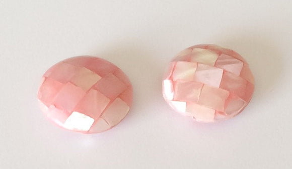 Pink shell mosaic beads, shell inlaid beads, shell 18mm coin-2pc