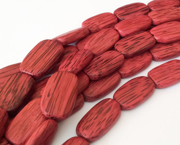 Red Palm Wood Beads, Palmwood Rectangle, Dyed Wood Beads-16