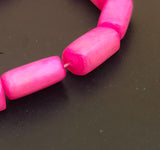 Natural Buri Nut Beads Tube flat rectangle 16" strand Pink