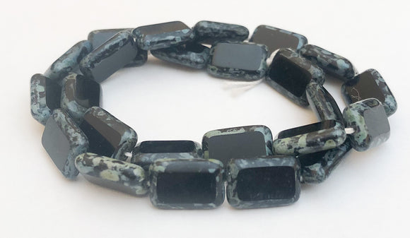 12mm Czech Glass Flat Rectangle Beads Black 10pc