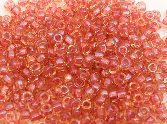 Japanese Seed Beads Destash Size 11/0- Inside Color Dark Carnation Pink/Amber 30 grams