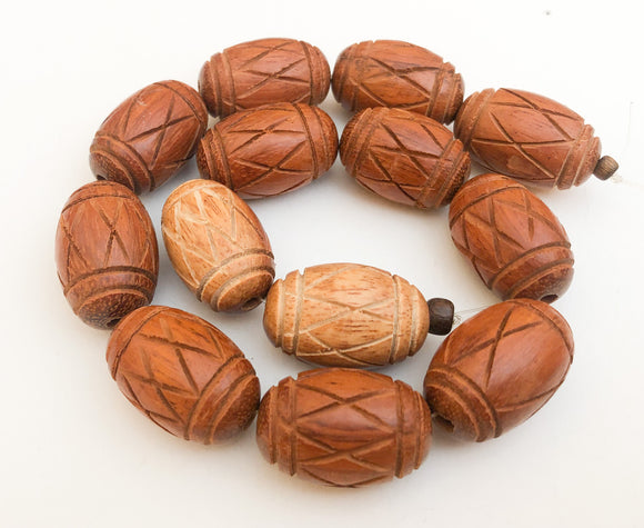 Large Wood Beads, Bayong Carved, 17x27mm oval, Natural Wood Beads, Large Oval Wood Beads 16