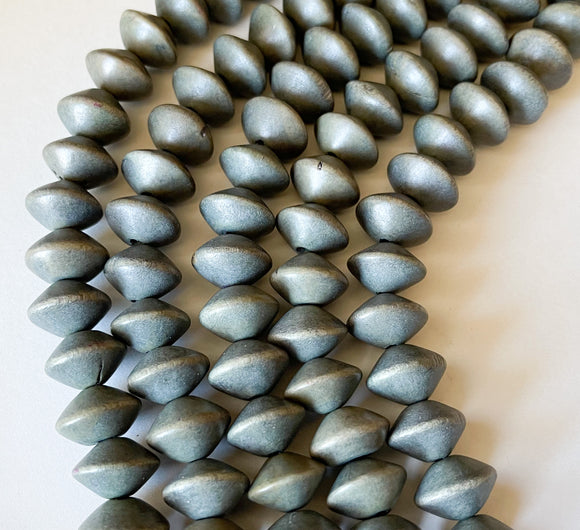 15MM Wood Saucer Beads Gray~16” strand