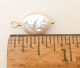 Pearl Dangle Charm Pendant Gold Filled White Flat Oval