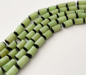 Natural Buri Nut Beads Tube 16" strand Light Green