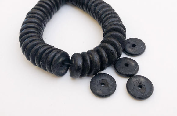 15mm Coconut wood discs, coco rondelle black coconut shell, natural wood beads-30pc