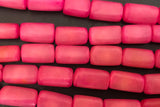 Natural Buri Nut Beads Tube flat rectangle 16" strand Pink