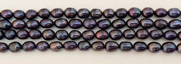 High Luster Freshwater Oval Rice Pearl Beads Dark Blue Purple