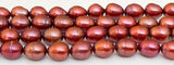 Natural Genuine Freshwater Pearl Beads, Burgundy Red Oval/Rice Pearls 7x9mm 16 Inch Strand