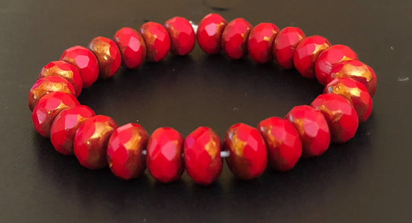 Red Czech Beads 6mm Faceted Rondelle Picasso~25pc