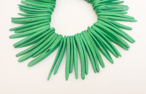 Green Spike Beads, Coconut Wood Stick Beads, Coconut Sticks 30pc
