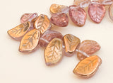 Curved Glass Leaves Czech Glass Pink/Gold-25pc