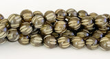 Nut Beads Buri Round Carved 10mm 16" strand Gray