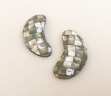 Inlaid Shell, Earring Component, Shell Mosaic, Mother of Pearl Abalone Shell Cabochon Set of 2