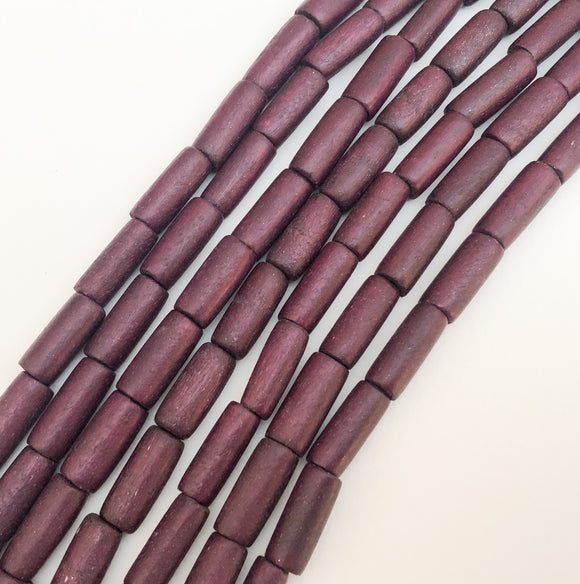 Dyed Wood Tube Beads Purple 16” strand
