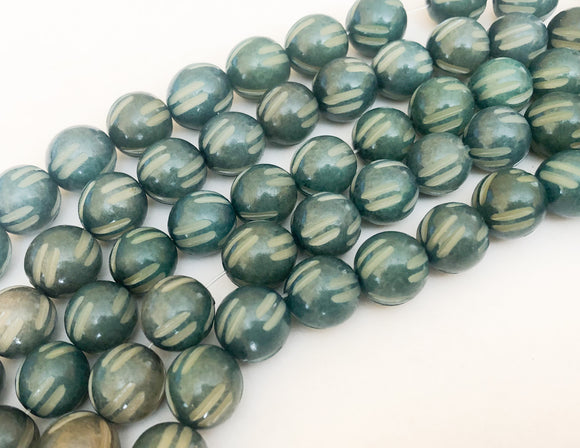 Carved Nut Beads Buri 12mm Teal 16” strand