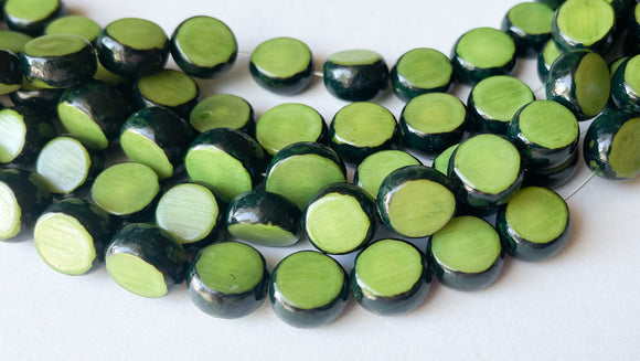 Buri Nut Beads Flat Round Coin 16” strand lime green