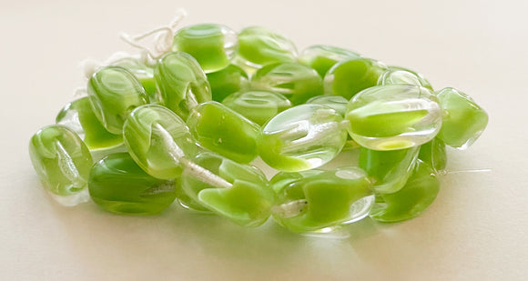 10 Flat Oval Glass Beads Czech Glass 12x14 Olive Green