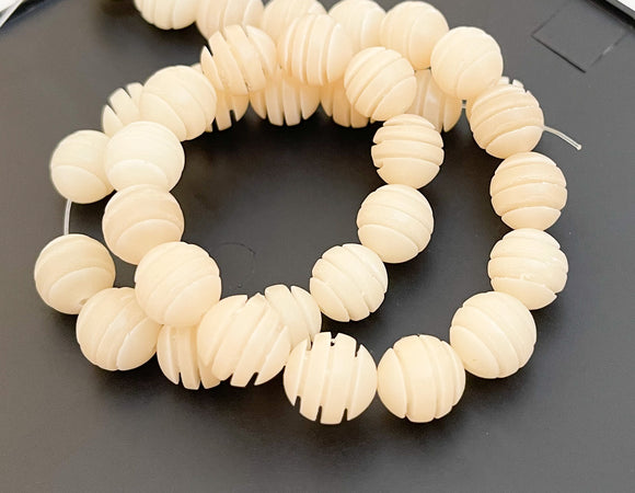 Natural Buri Nut Beads Round 10mm Carved