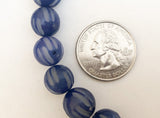 Nut Beads Buri Round Carved 12mm 16” strand Navy Blue